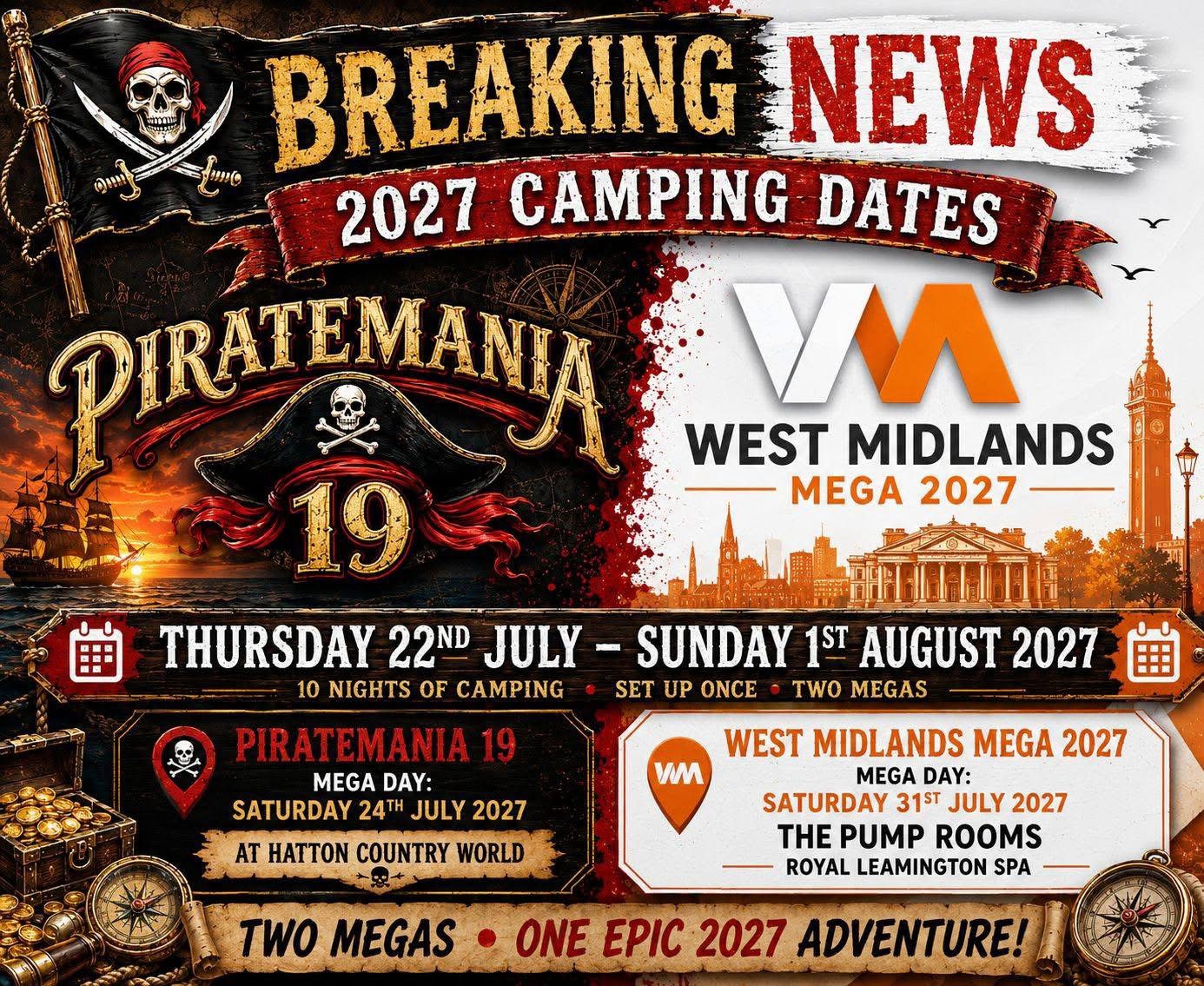 Originalflyer mit Campingzeitraum und den beiden Mega-Terminen 2027